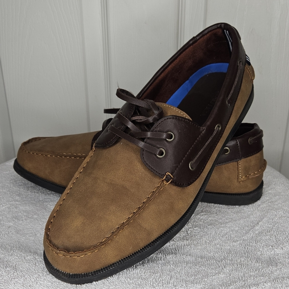 Brown Nautica Boat Shoes with Suede Material and Dark Brown Laces